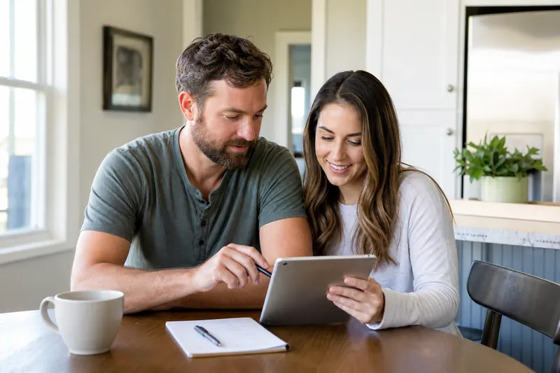 Couple filling out home selling form