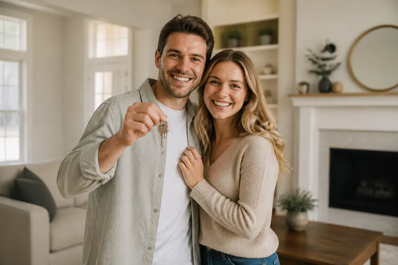 Happy couple celebrating sold home